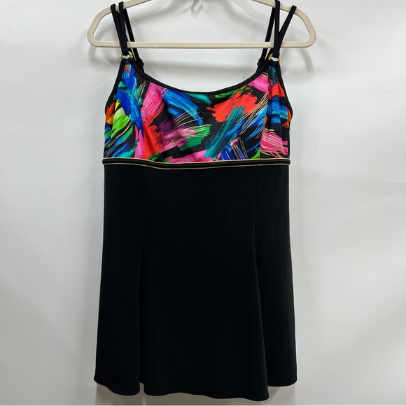 NWOT Swimsuit size 14 skirted one piece adjustable straps built in bra - Picture 1 of 13